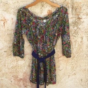 Paisley print raglan belted top